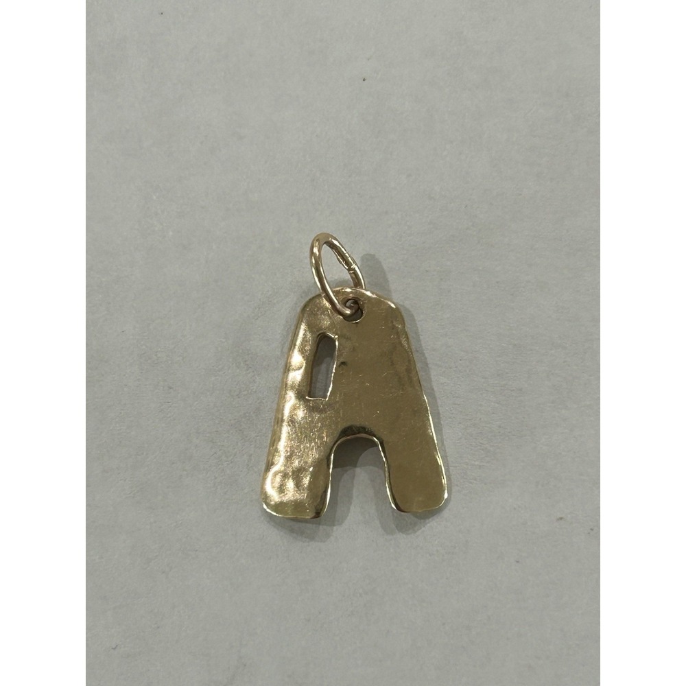 14K Yellow Gold Block Hammered Design Initial Letter "A" Charm Pendant